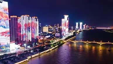 4K航拍长沙湘江中路城市夜景视频的预览图